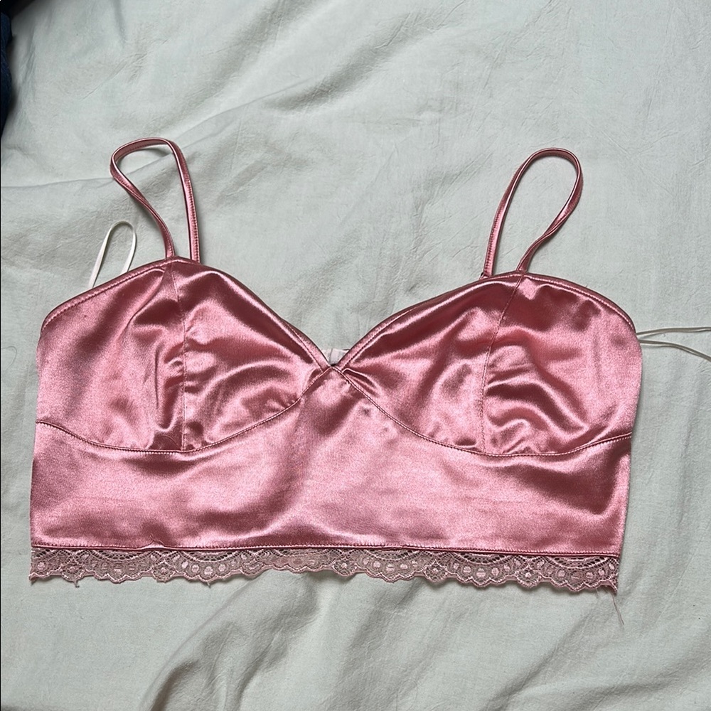 Elegant Pink Satin Crop Top